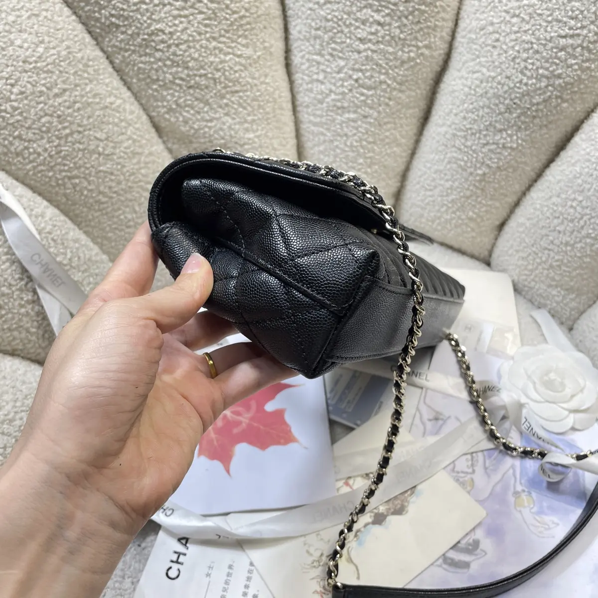 Chanel Style Black Leather Chain Bag Lookbook Reference image 3