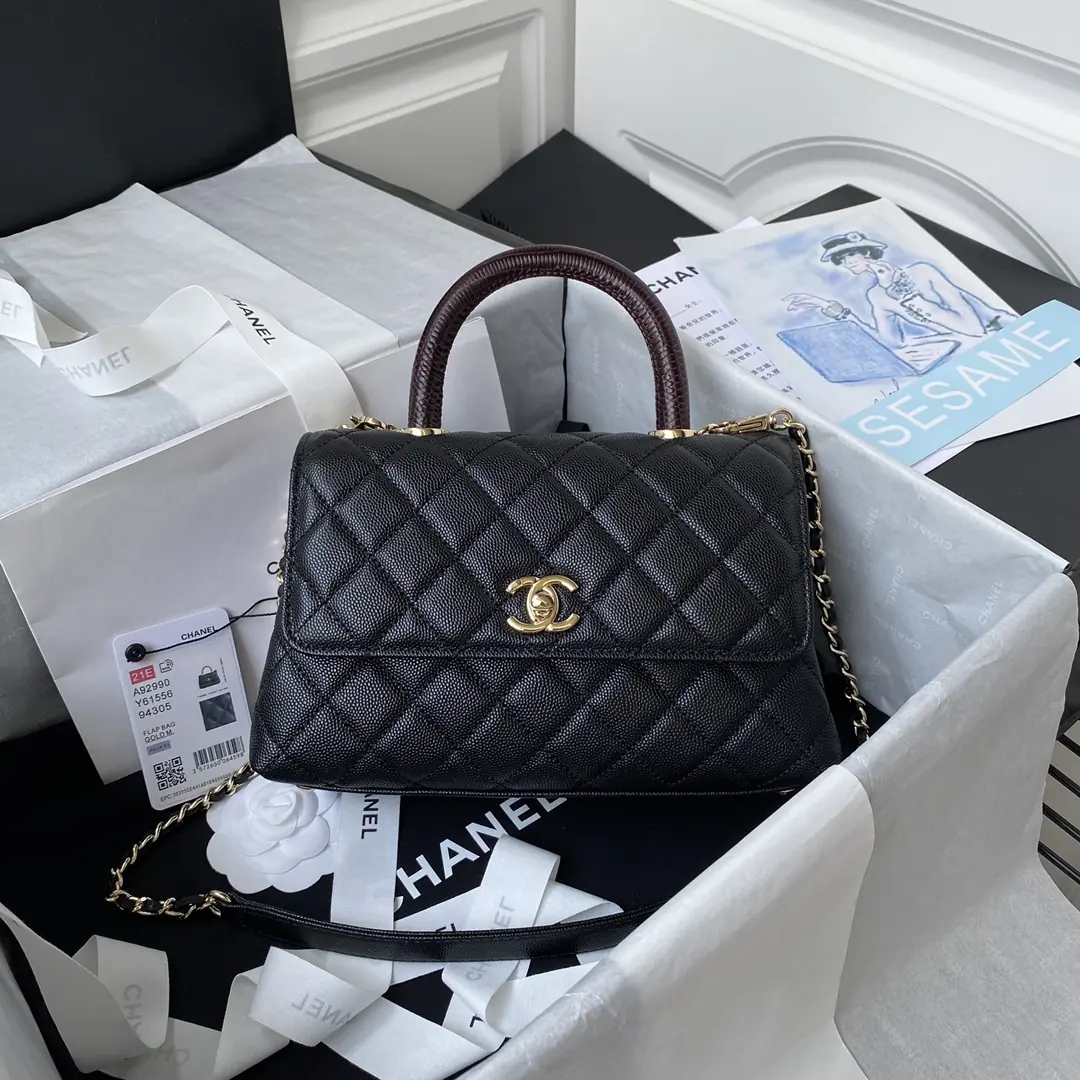 Chanel Style Black Leather Top Handle Bag Bags Top Handle Bag detail image 1 from source 764354
