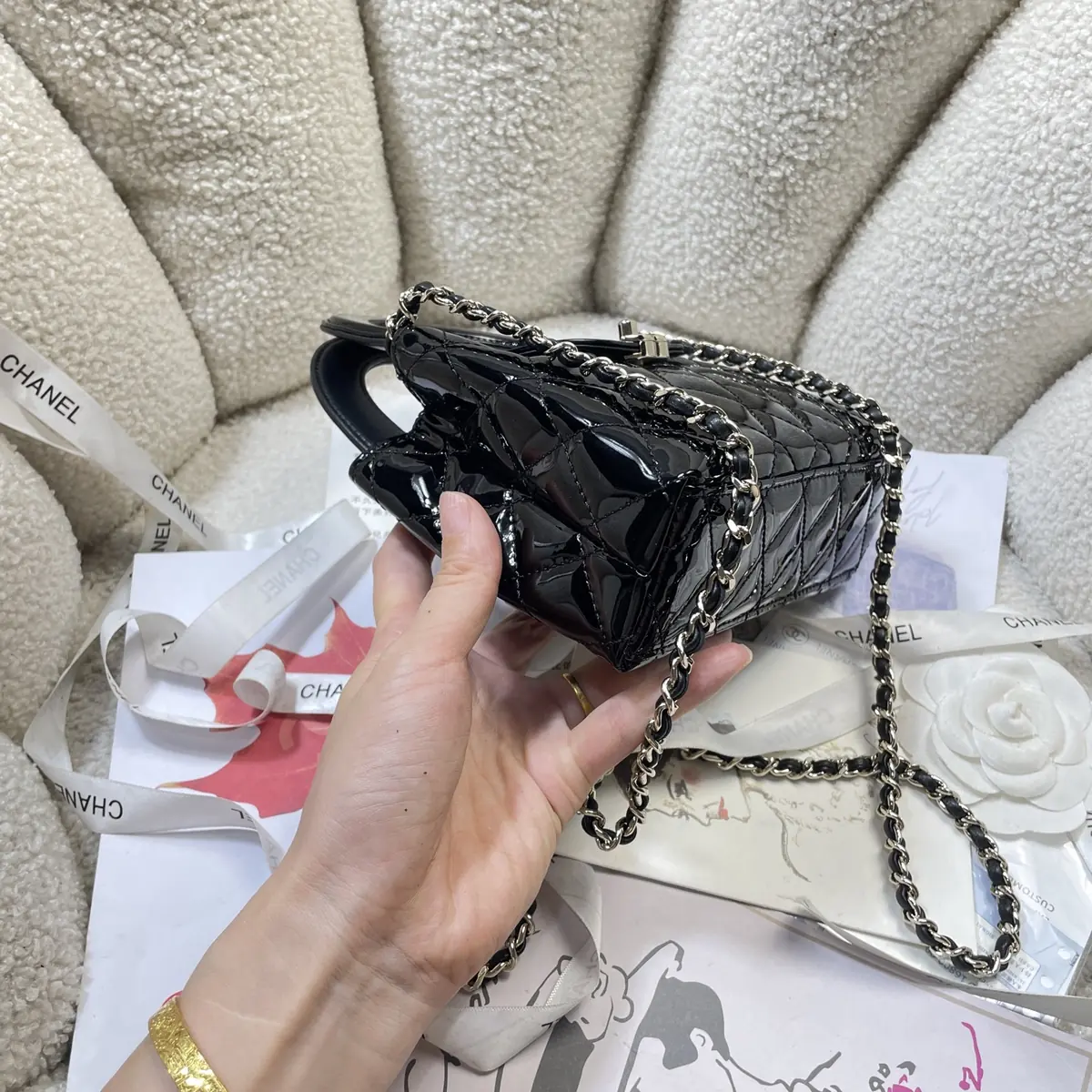 Chanel Style Black Leather Top Handle Bag Lookbook Reference image 3