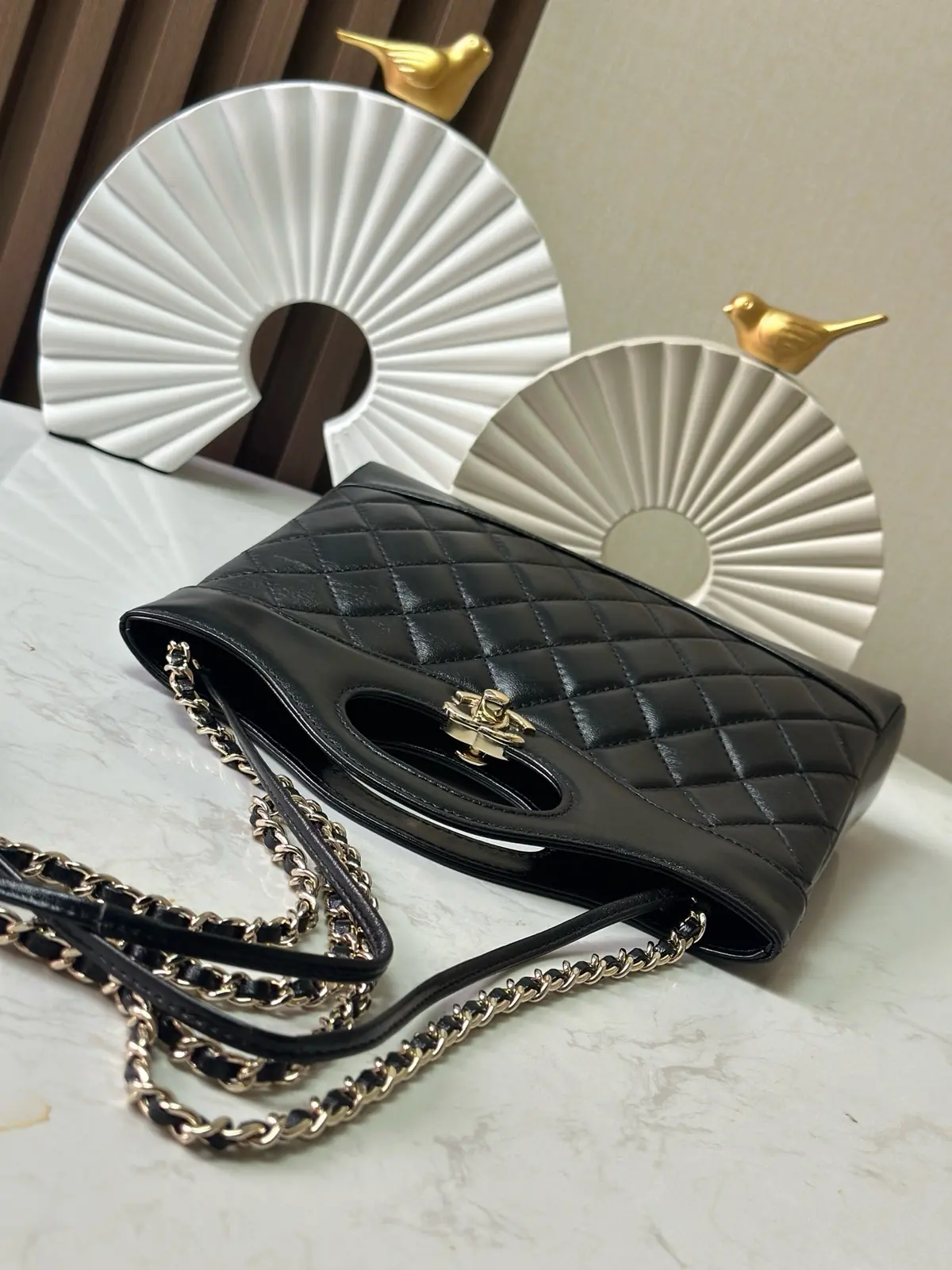 Chanel Style Black Leather Tote Bag Lookbook Reference image 2