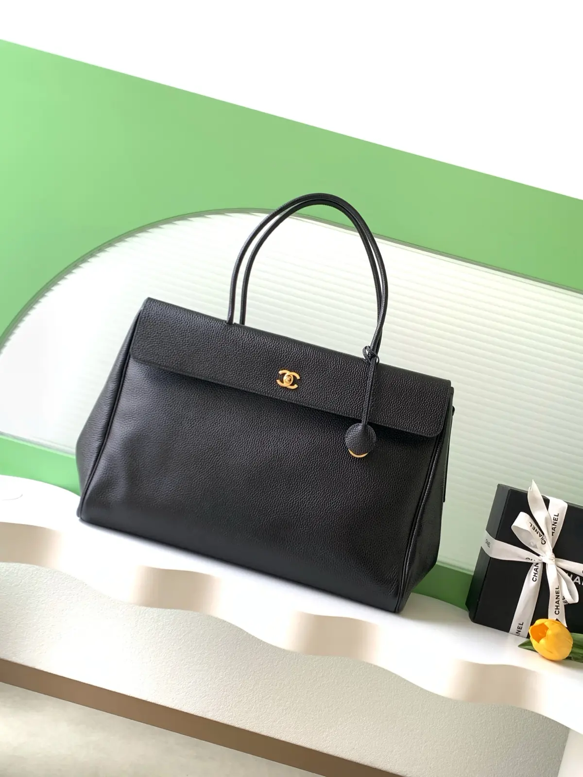 Chanel Style Black Leather Tote Bag Lookbook Reference image 1