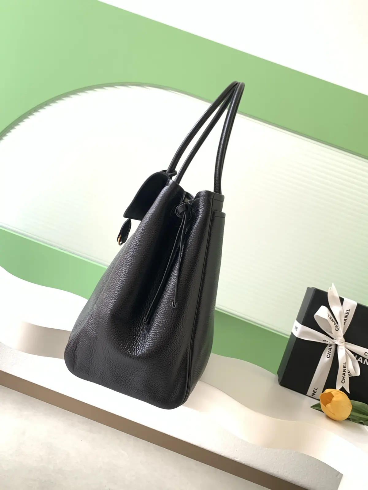 Chanel Style Black Leather Tote Bag Lookbook Reference image 2