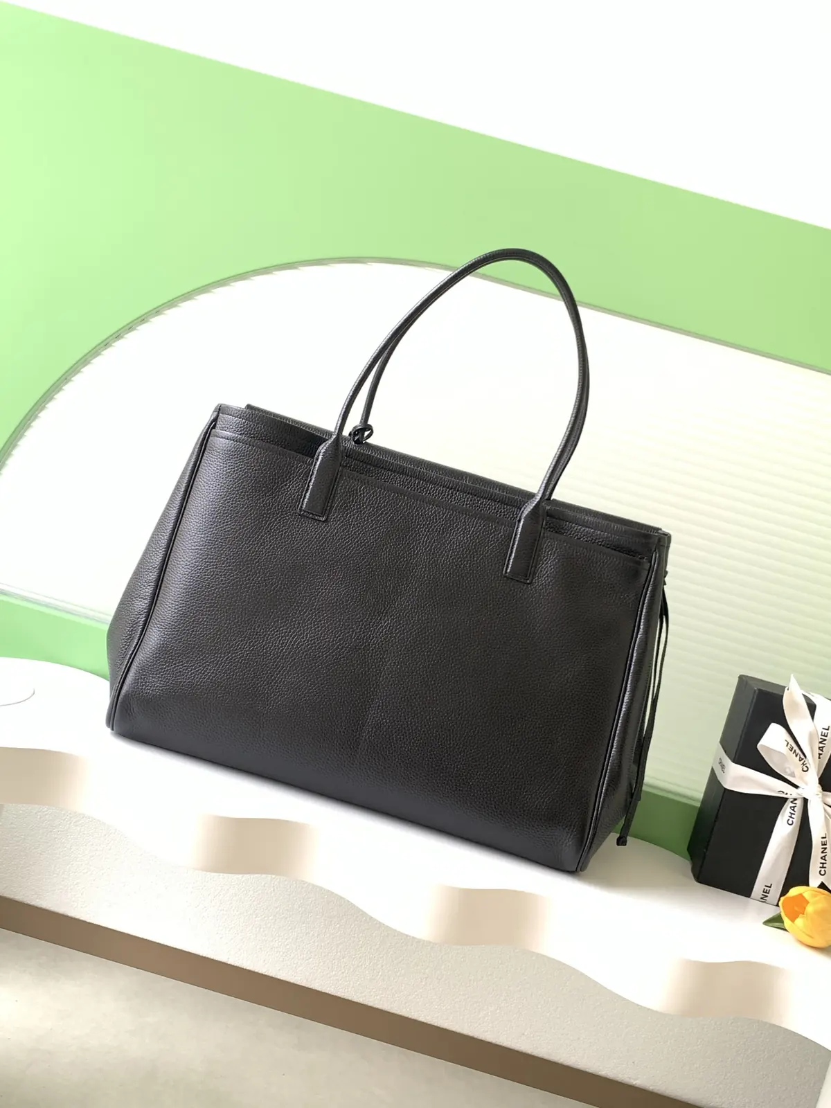 Chanel Style Black Leather Tote Bag Lookbook Reference image 3