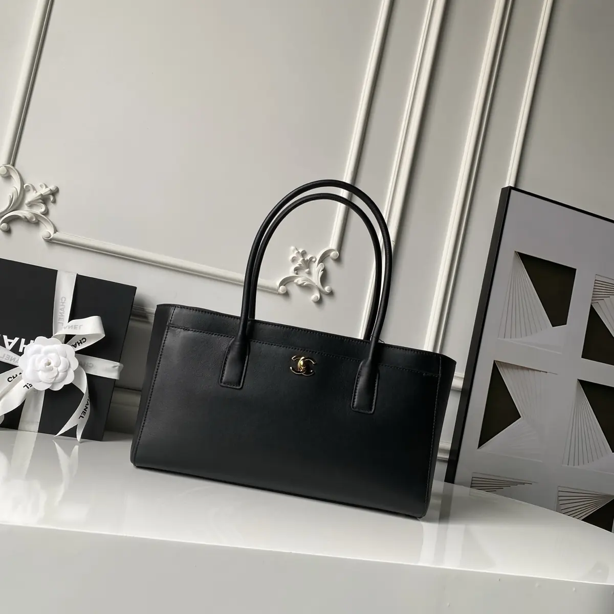 Chanel Style Black Leather Tote Bag Lookbook Reference image 1