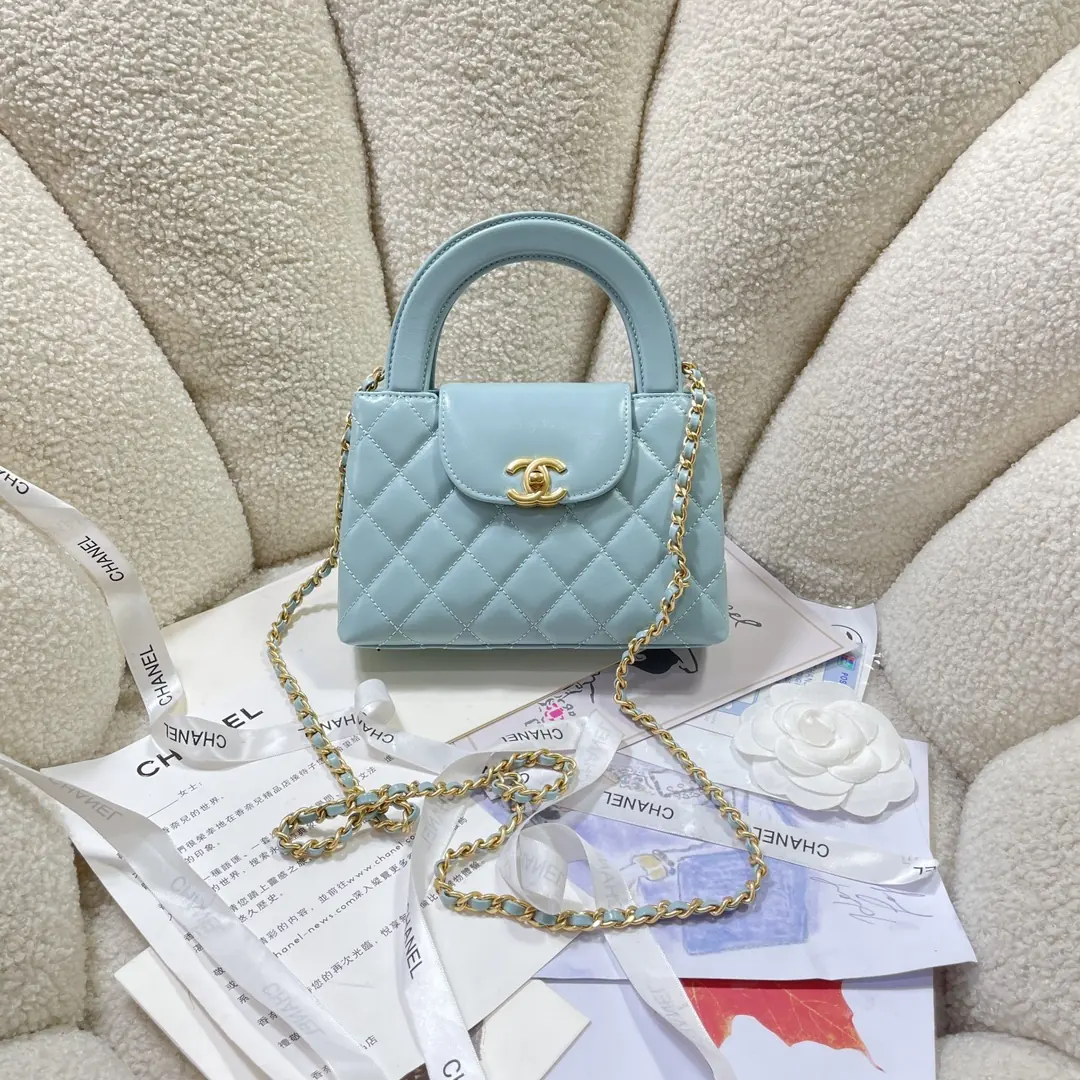Chanel Style Blue Leather Top Handle Bag Lookbook Reference image 1