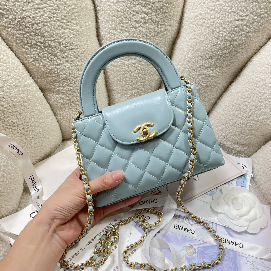 Chanel Style Blue Leather Top Handle Bag Lookbook Reference image 2