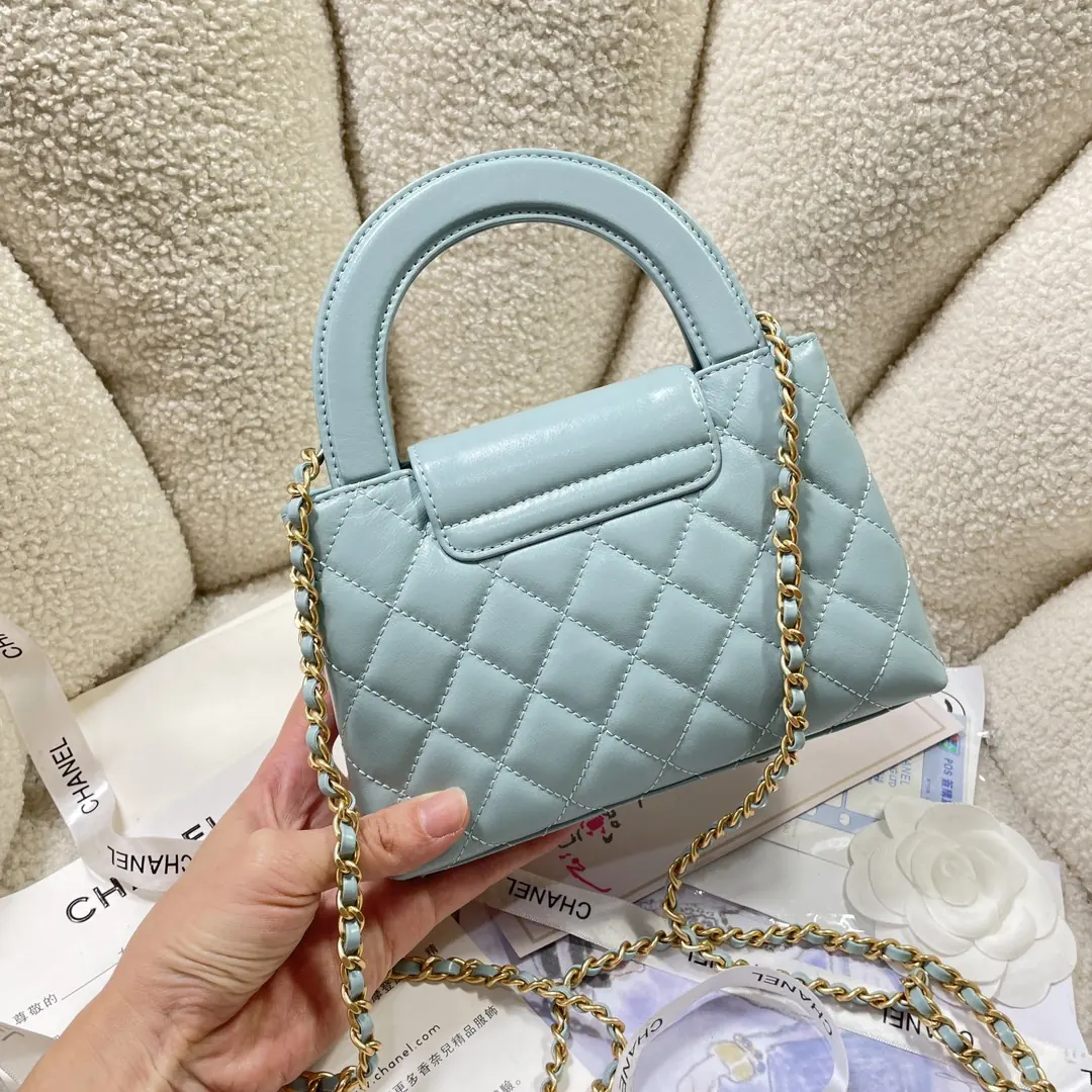 Chanel Style Blue Leather Top Handle Bag Lookbook Reference image 4