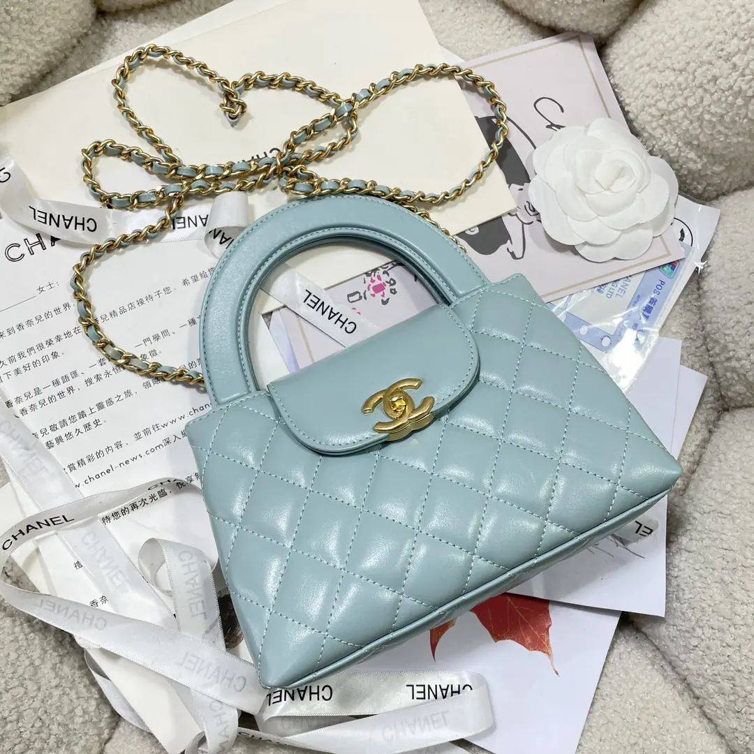 Chanel Style Blue Leather Top Handle Bag Lookbook Reference image 5