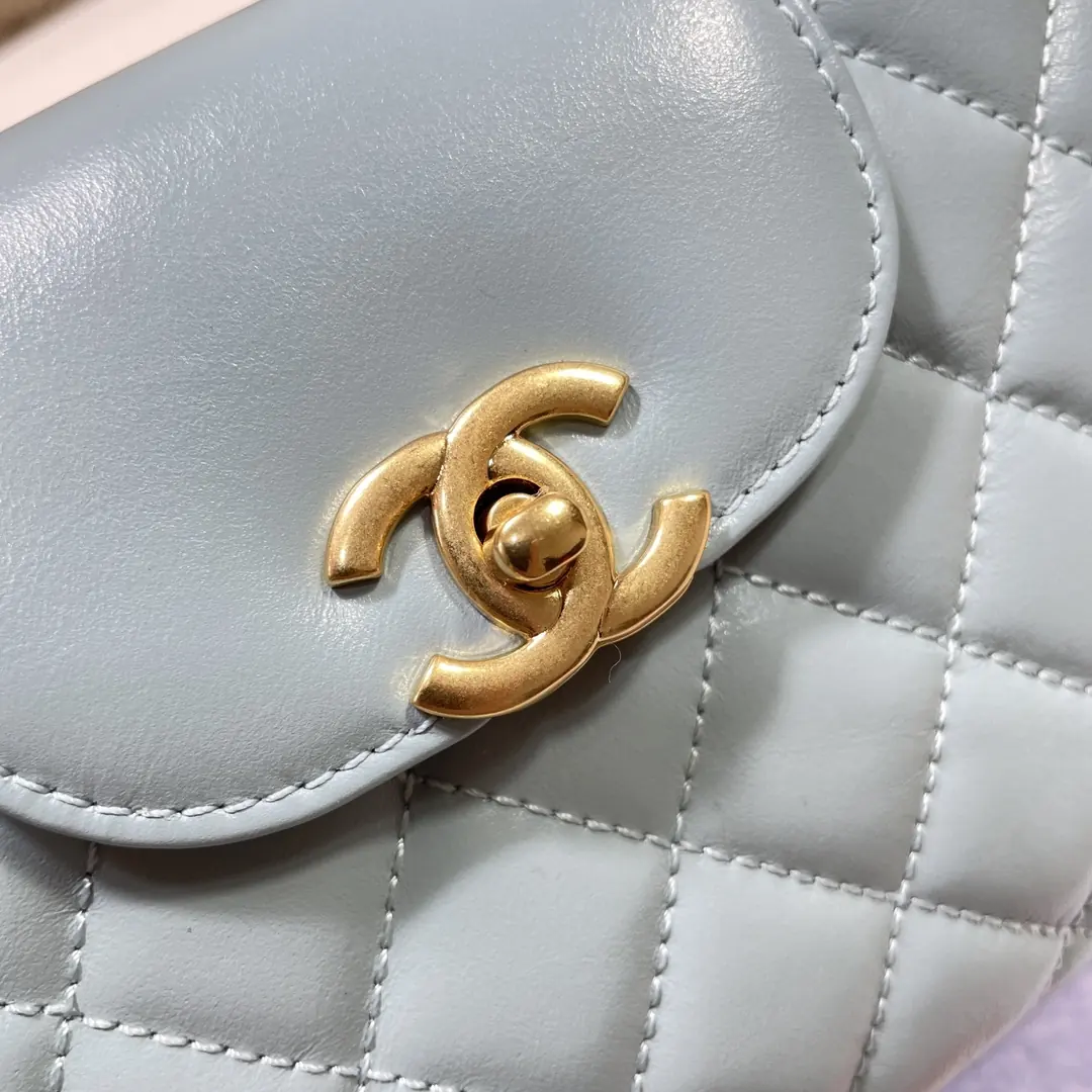 Chanel Style Blue Leather Top Handle Bag Lookbook Reference image 6