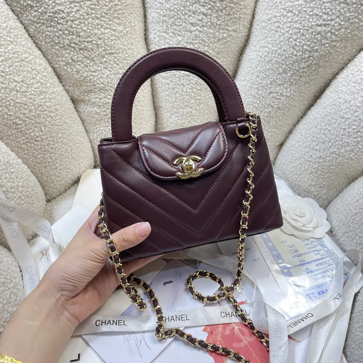 Chanel Style Red Leather Top Handle Bag Lookbook Reference image 2