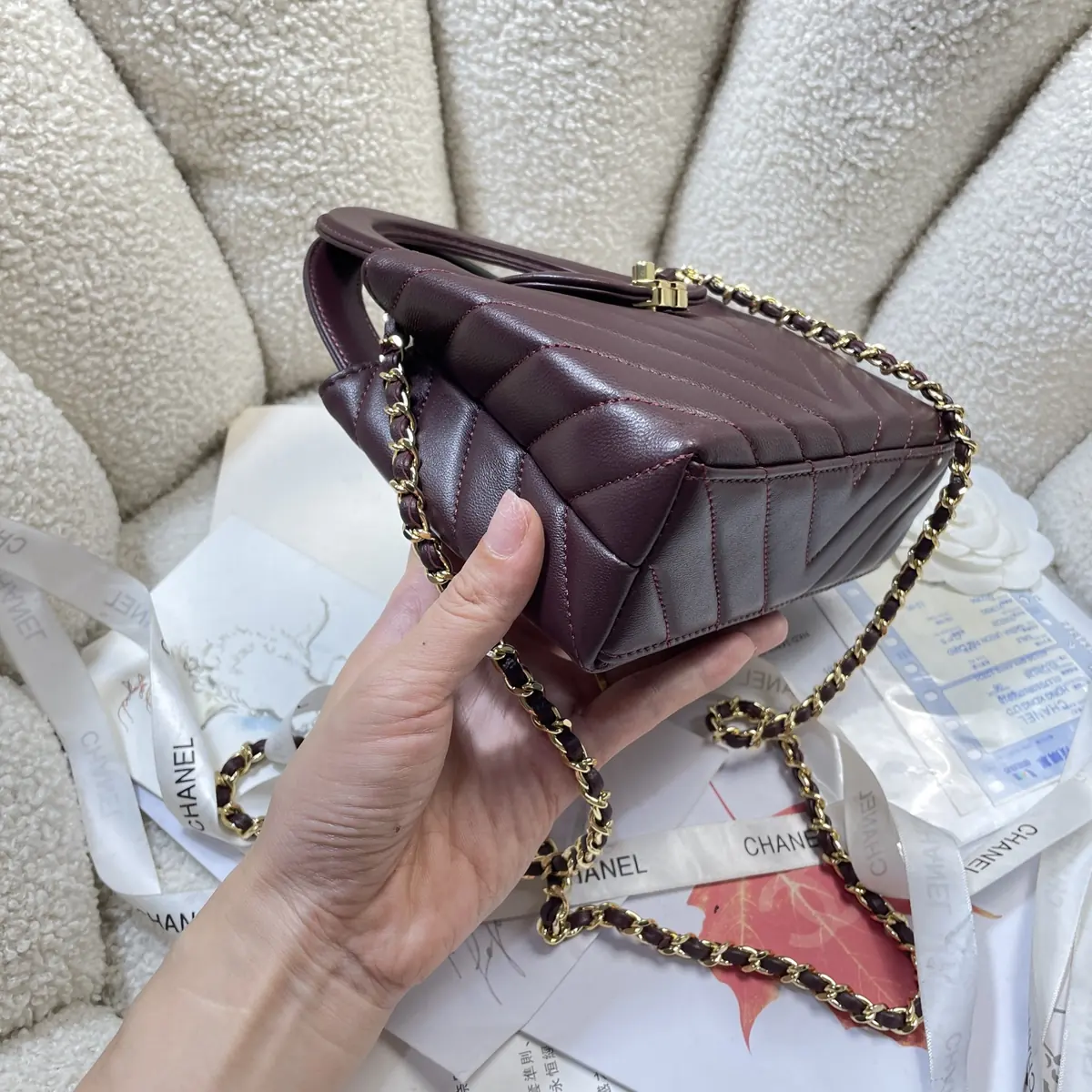 Chanel Style Red Leather Top Handle Bag Lookbook Reference image 3