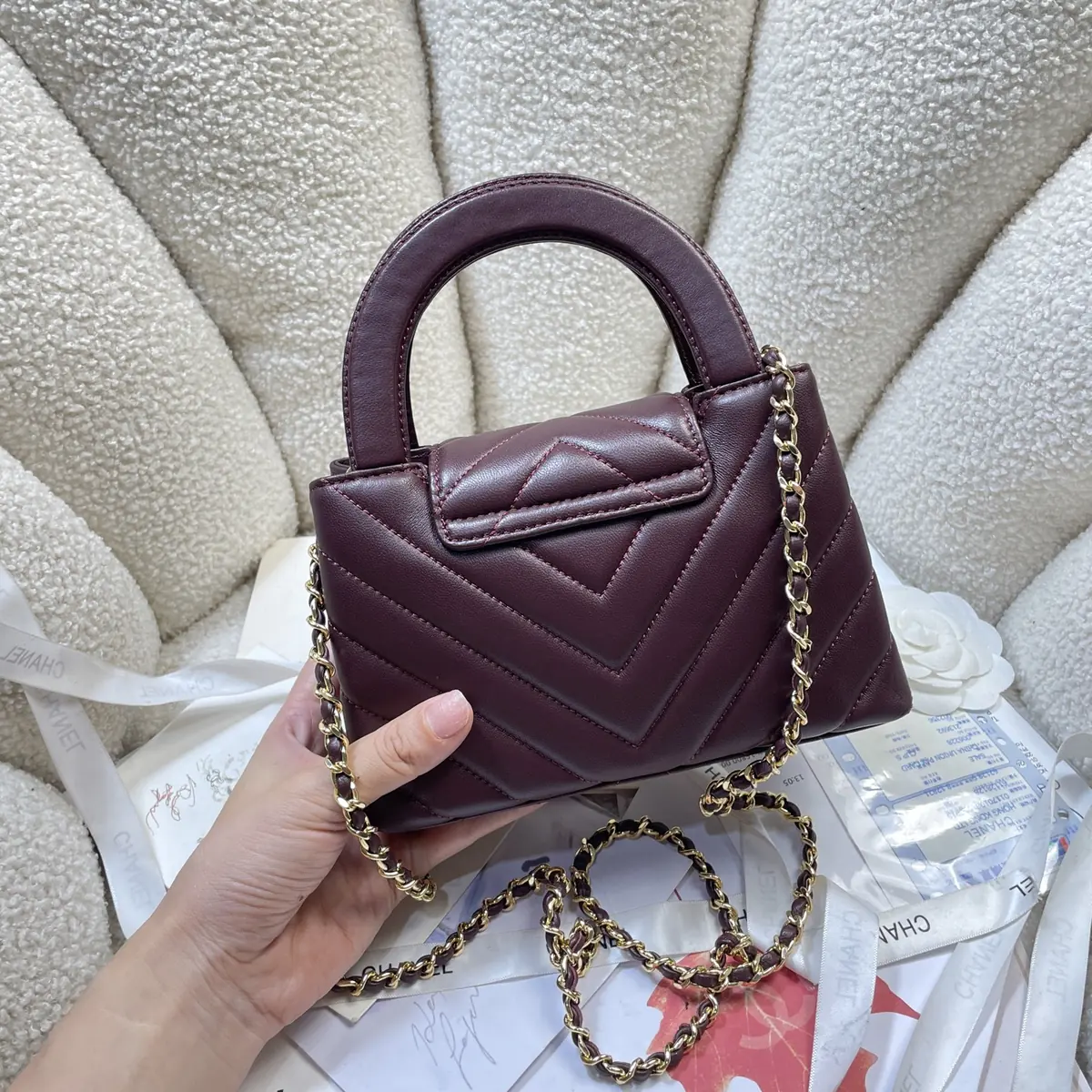 Chanel Style Red Leather Top Handle Bag Lookbook Reference image 4