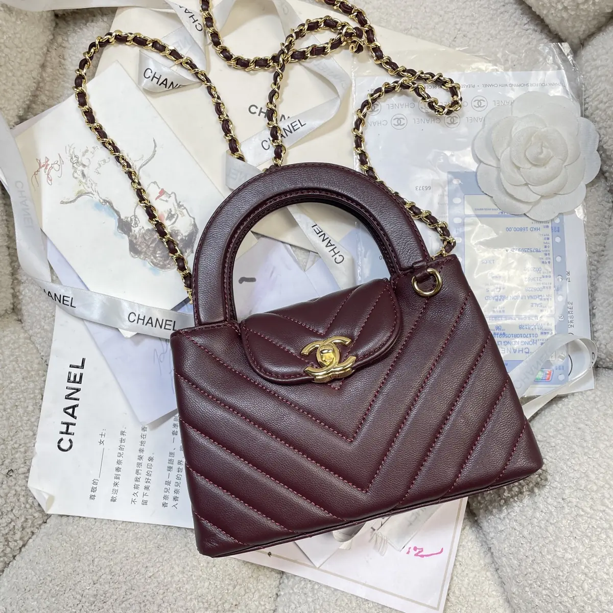 Chanel Style Red Leather Top Handle Bag Lookbook Reference image 5