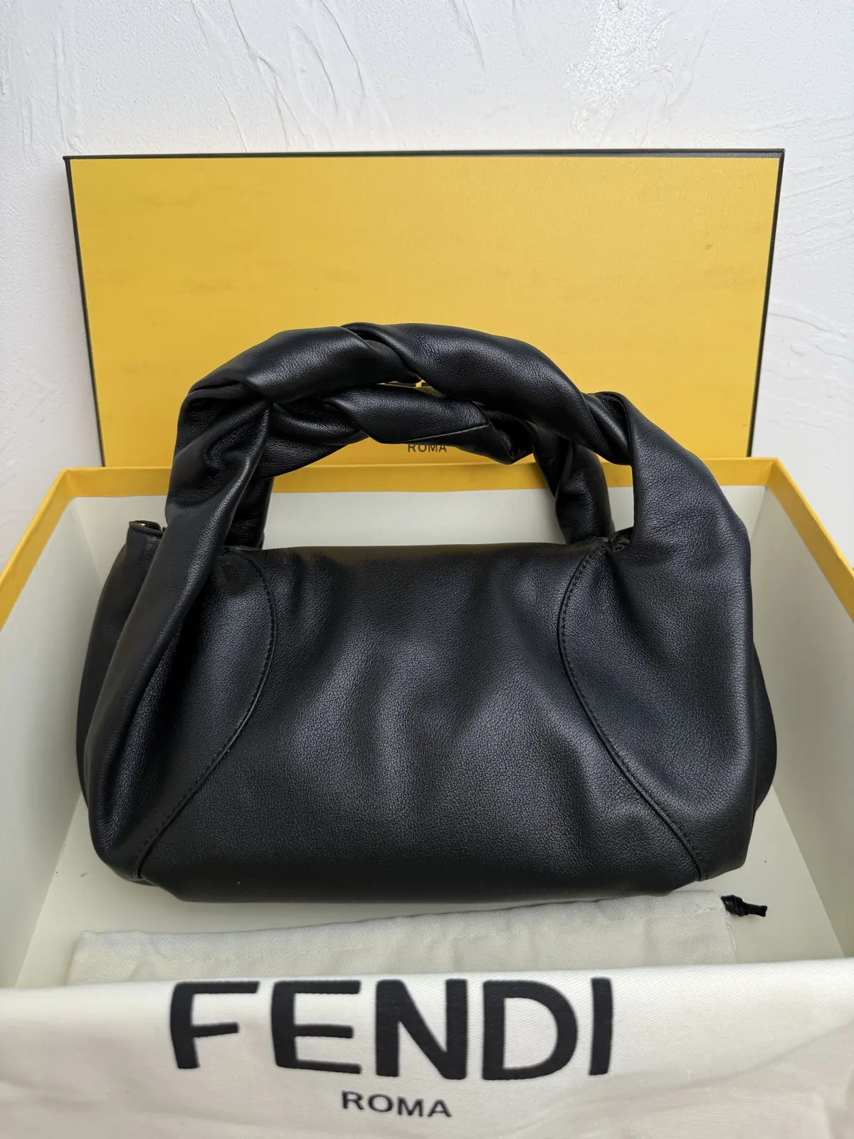Fendi Style Black Leather Top Handle Bag Lookbook Reference image 2