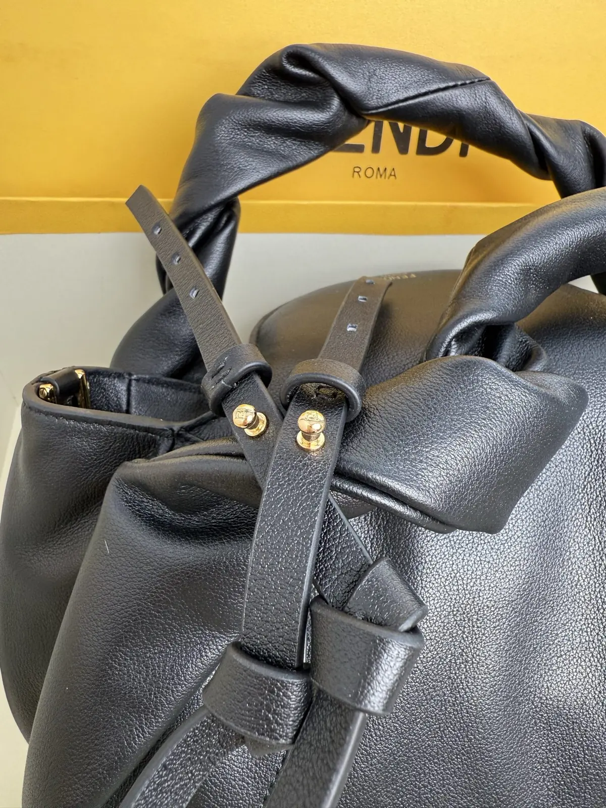 Fendi Style Black Leather Top Handle Bag Lookbook Reference image 5