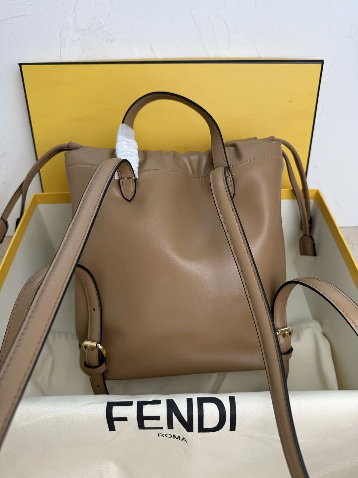 Fendi Style Brown Leather Backpack Lookbook Reference image 2