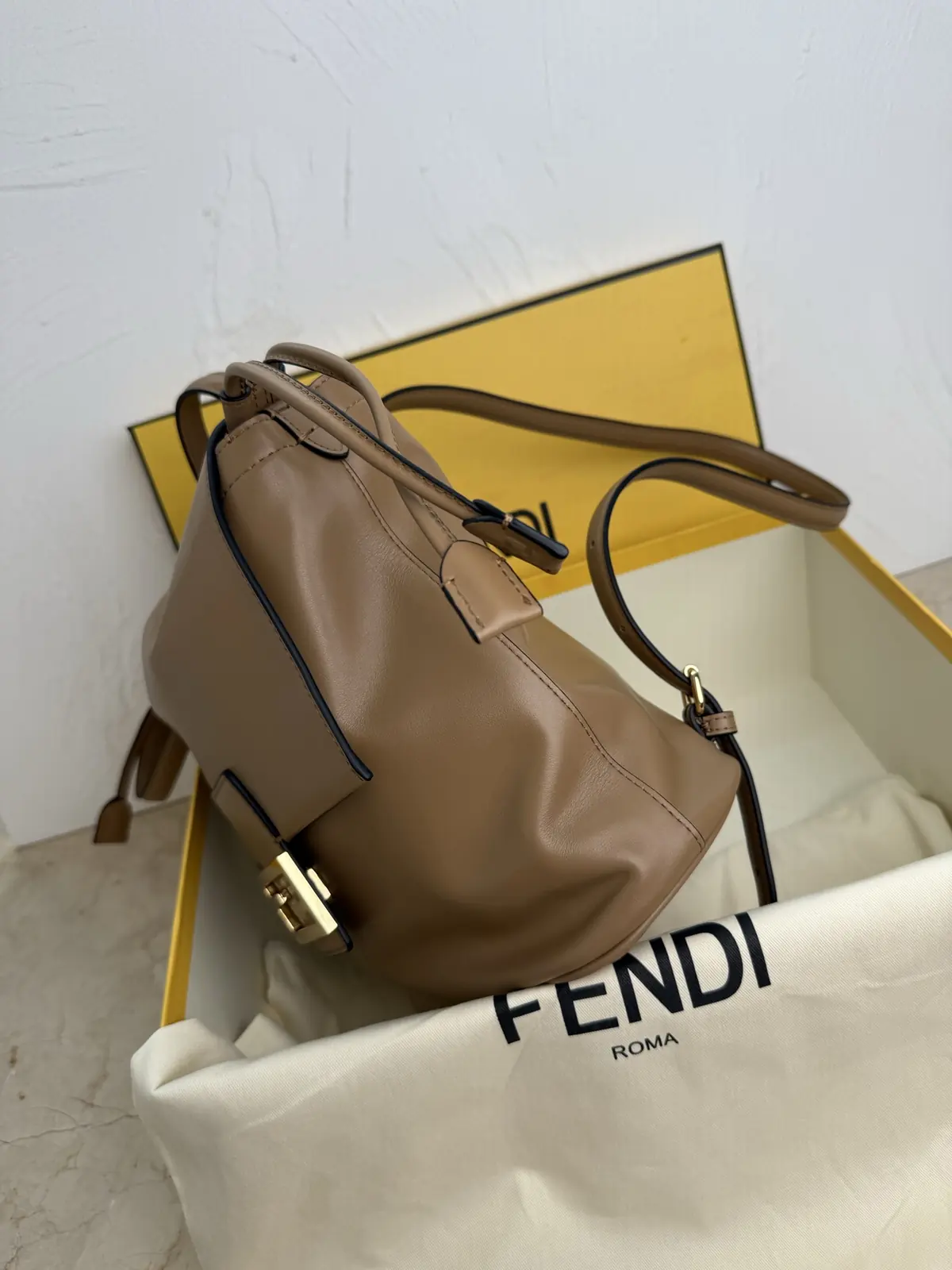 Fendi Style Brown Leather Backpack Lookbook Reference image 3