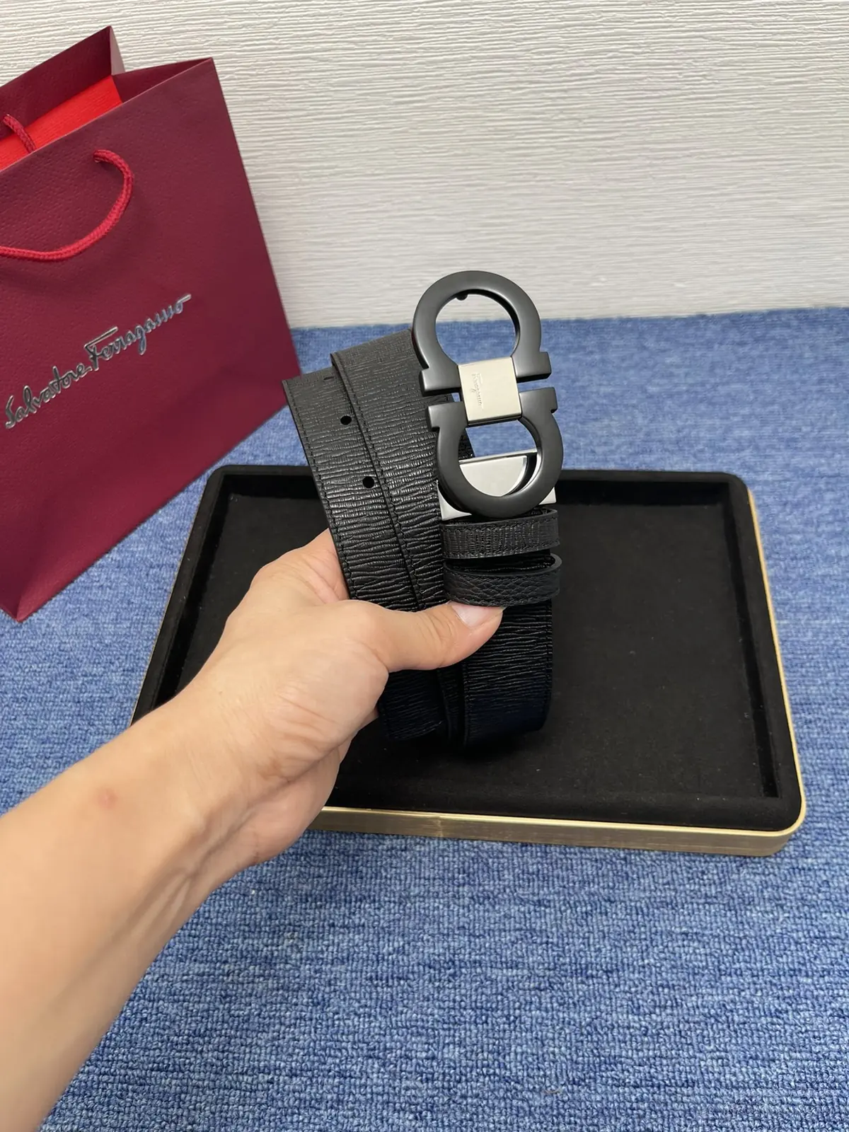 Ferragamo（男） Style Black Leather Men's Belts Lookbook Reference image 2