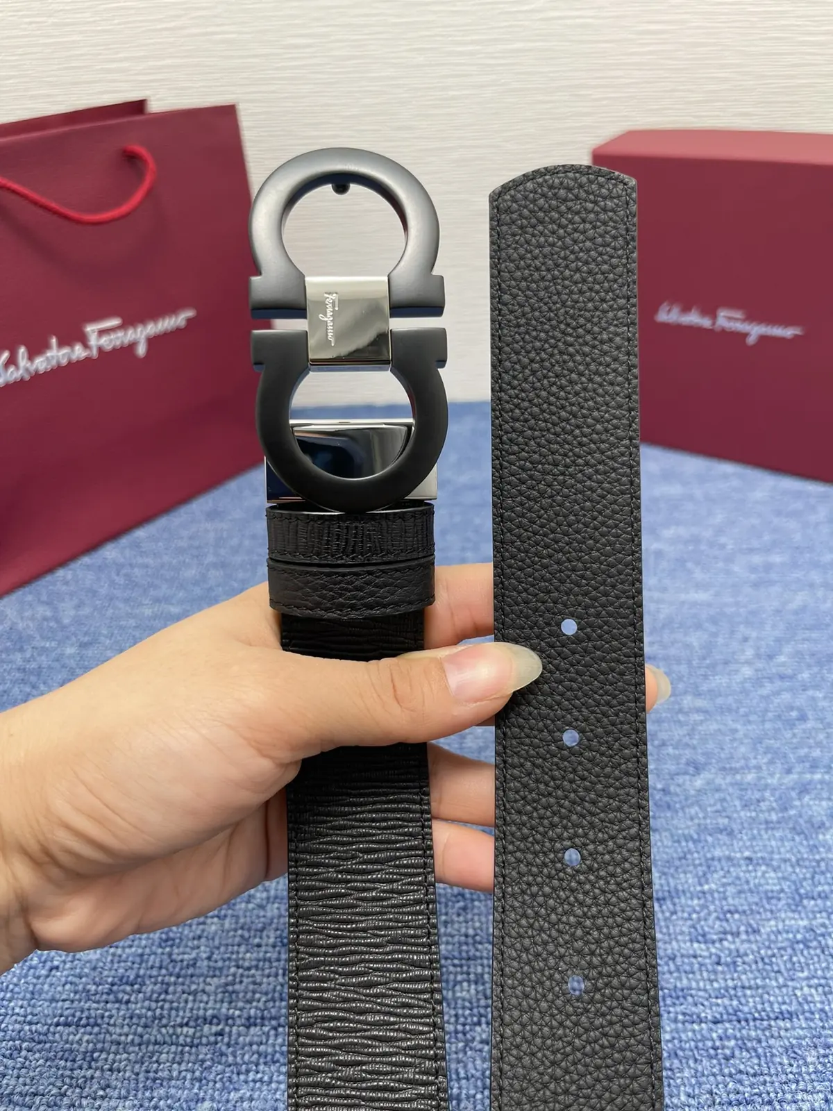 Ferragamo（男） Style Black Leather Men's Belts Lookbook Reference image 3