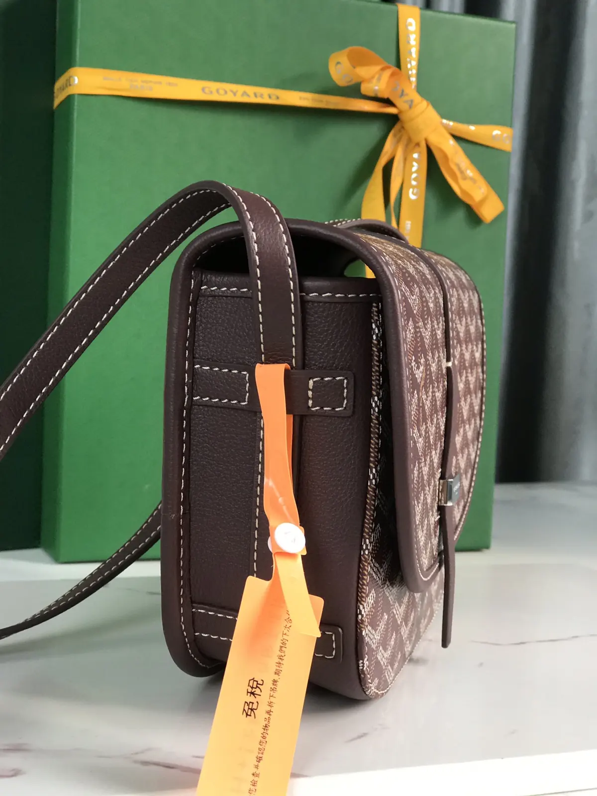 Goyard Style Gold Leather Shoulder Bag Lookbook Reference image 5
