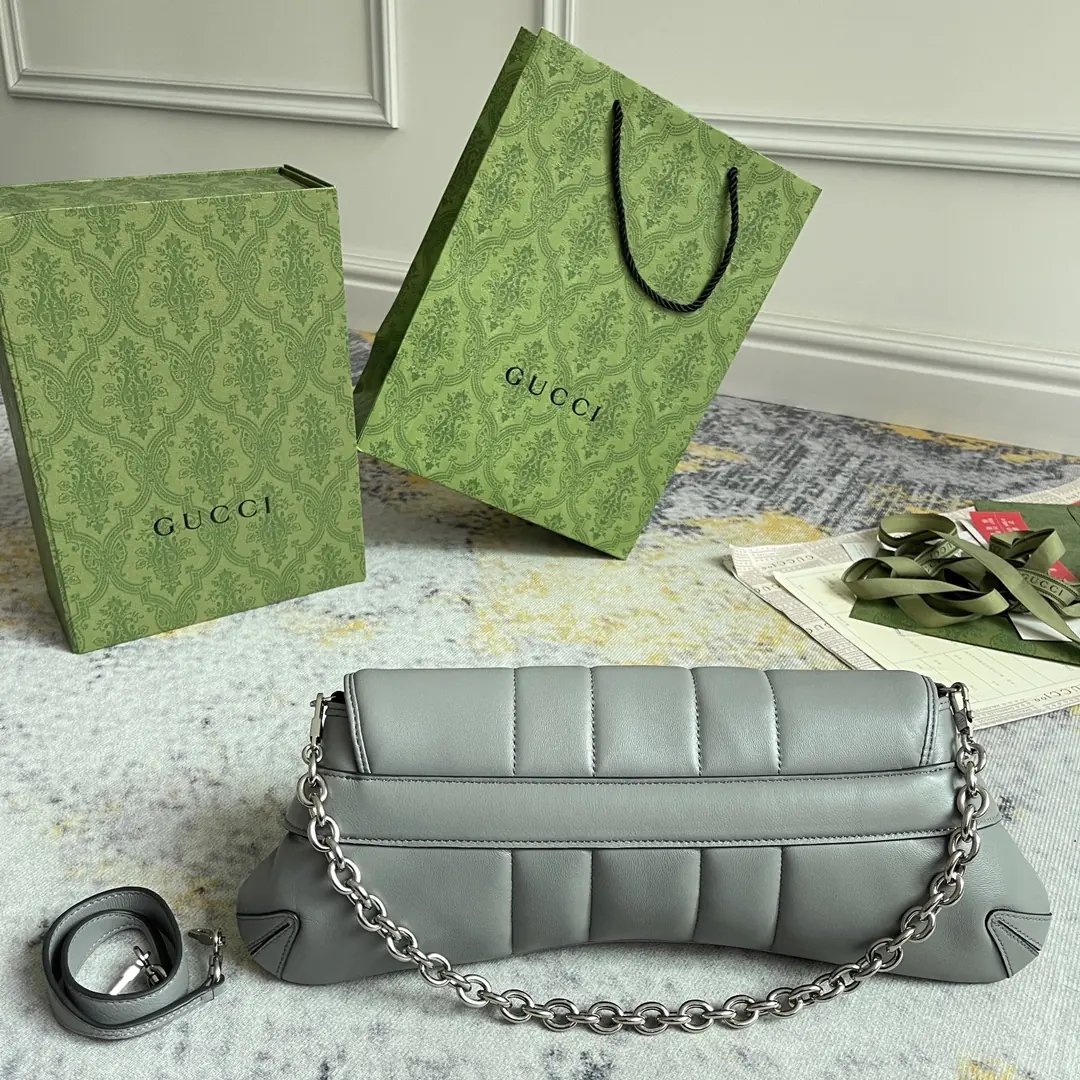 Gucci Style Grey Leather Bag Lookbook Reference image 4