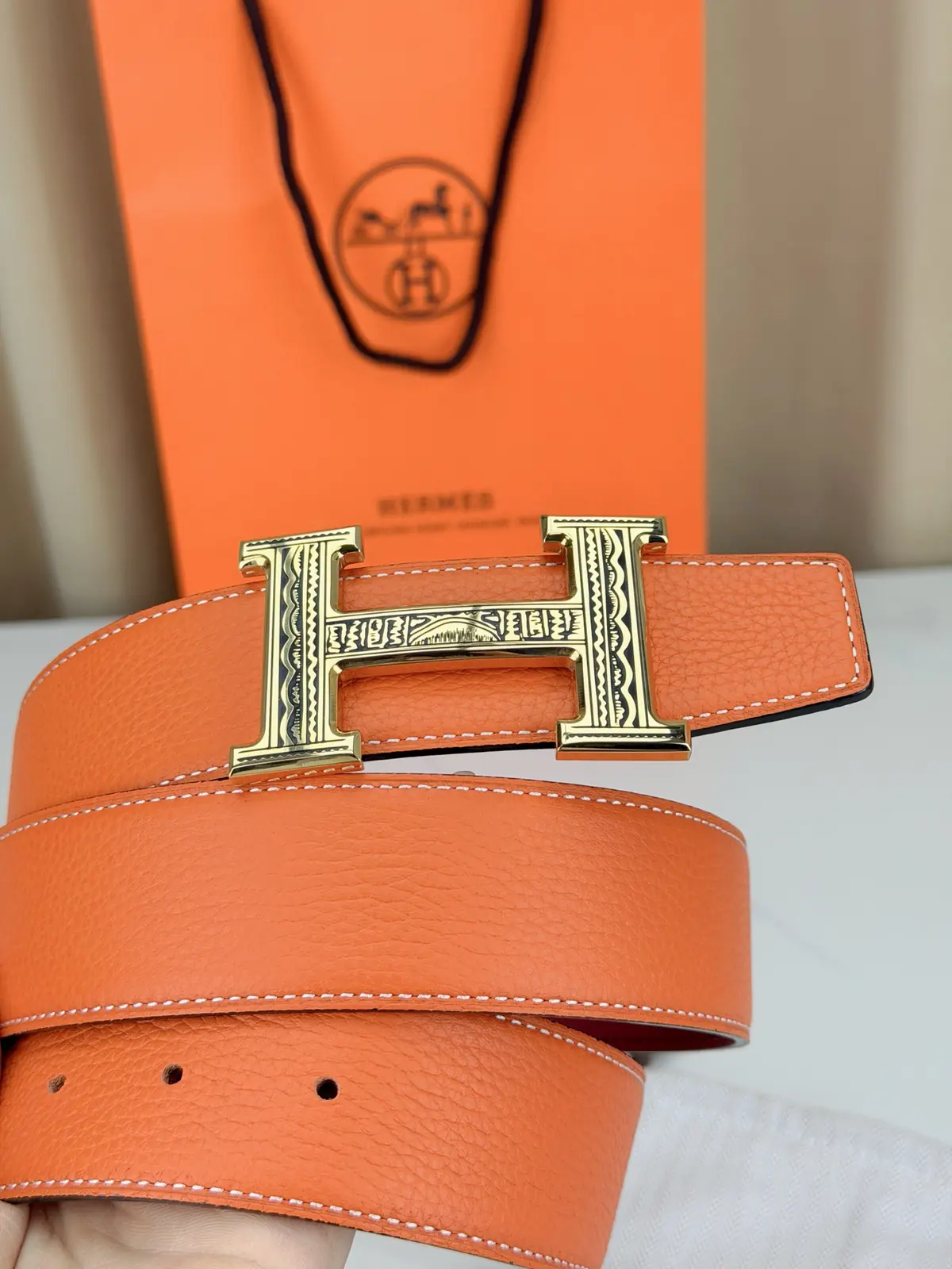 Hermes Style Black Leather Men's Belt Lookbook Reference image 3