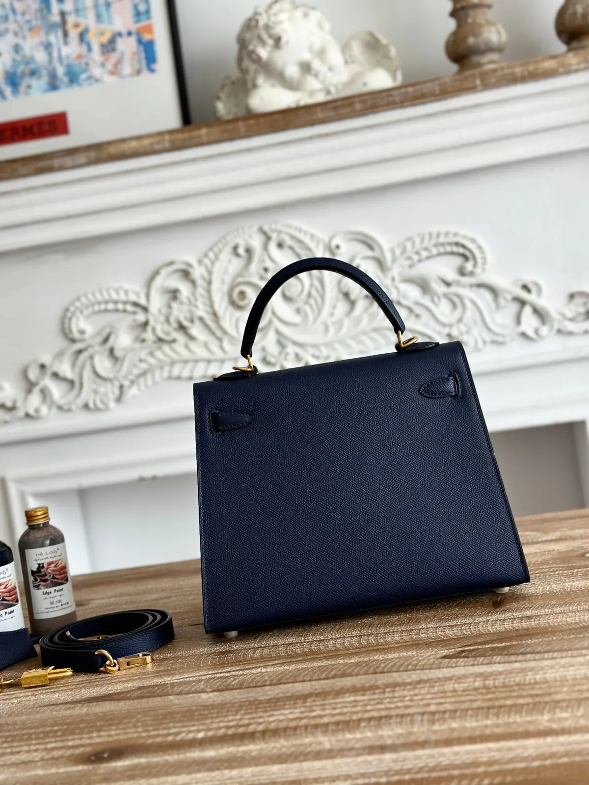 Hermes Style Blue Leather Bag Lookbook Reference image 3