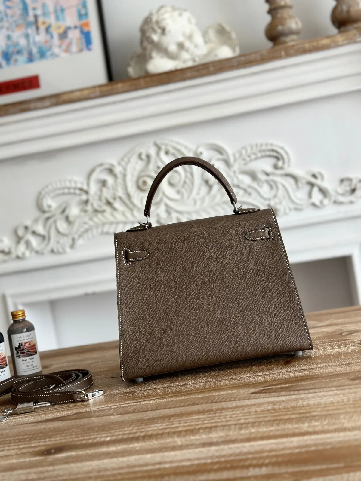 Hermes Style Grey Leather Bag Lookbook Reference image 3