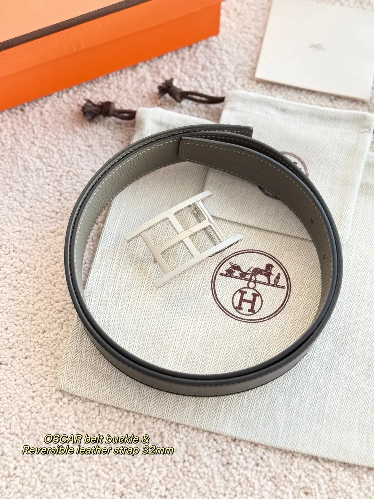 Hermes Style Grey Leather Men's Belts Lookbook Reference image 1