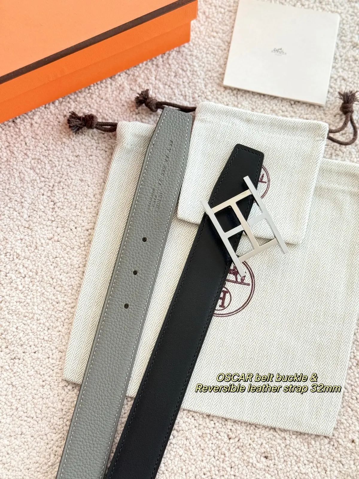 Hermes Style Grey Leather Men's Belts Lookbook Reference image 2