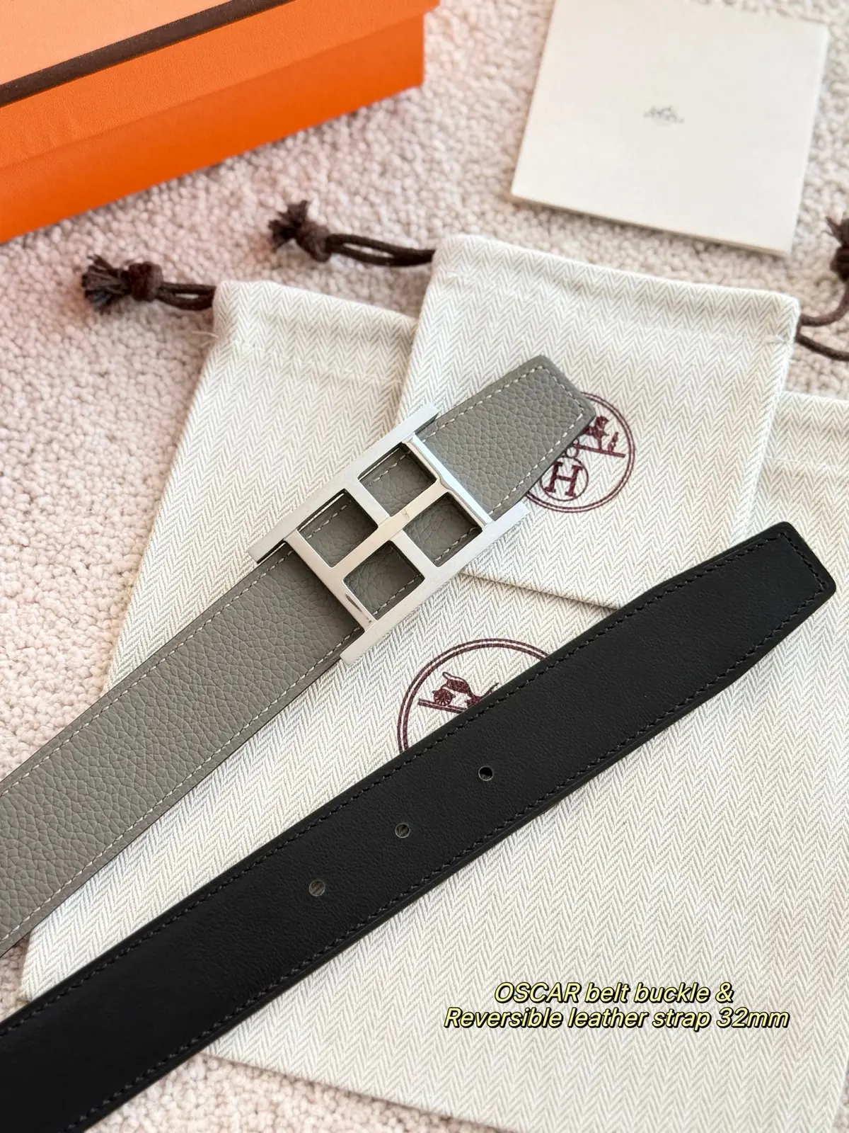 Hermes Style Grey Leather Men's Belts Lookbook Reference image 3