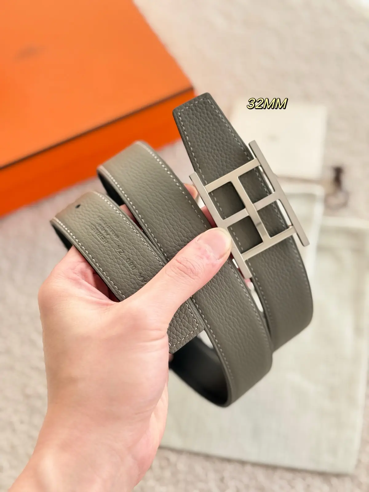 Hermes Style Grey Leather Men's Belts Lookbook Reference image 5