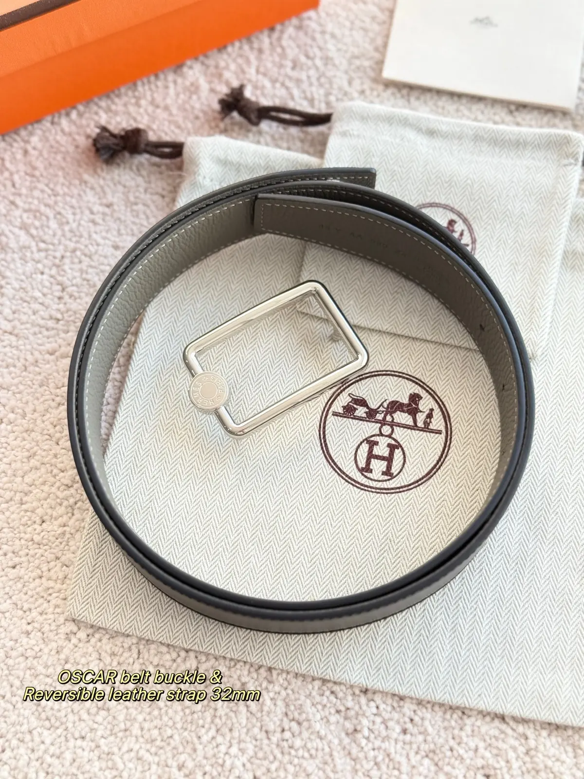 Hermes Style Grey Leather Men's Belts Lookbook Reference image 1