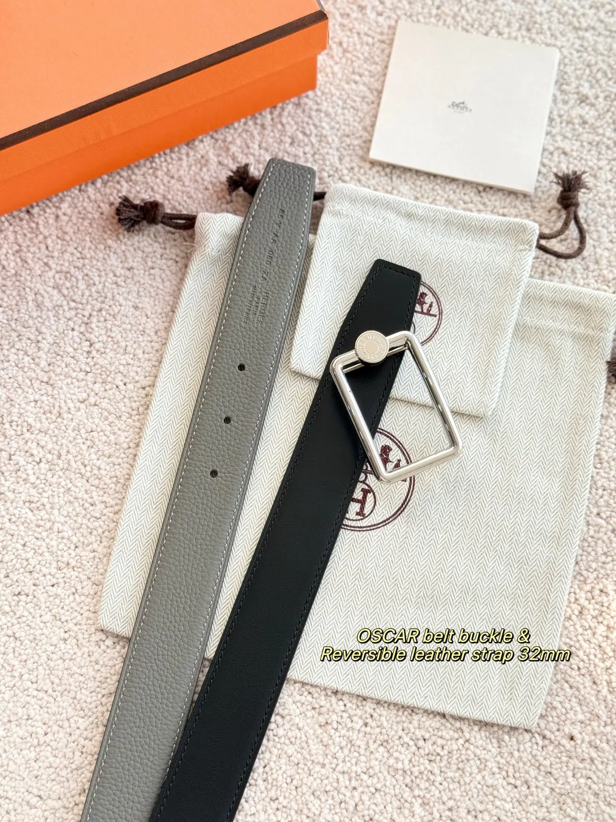 Hermes Style Grey Leather Men's Belts Lookbook Reference image 2
