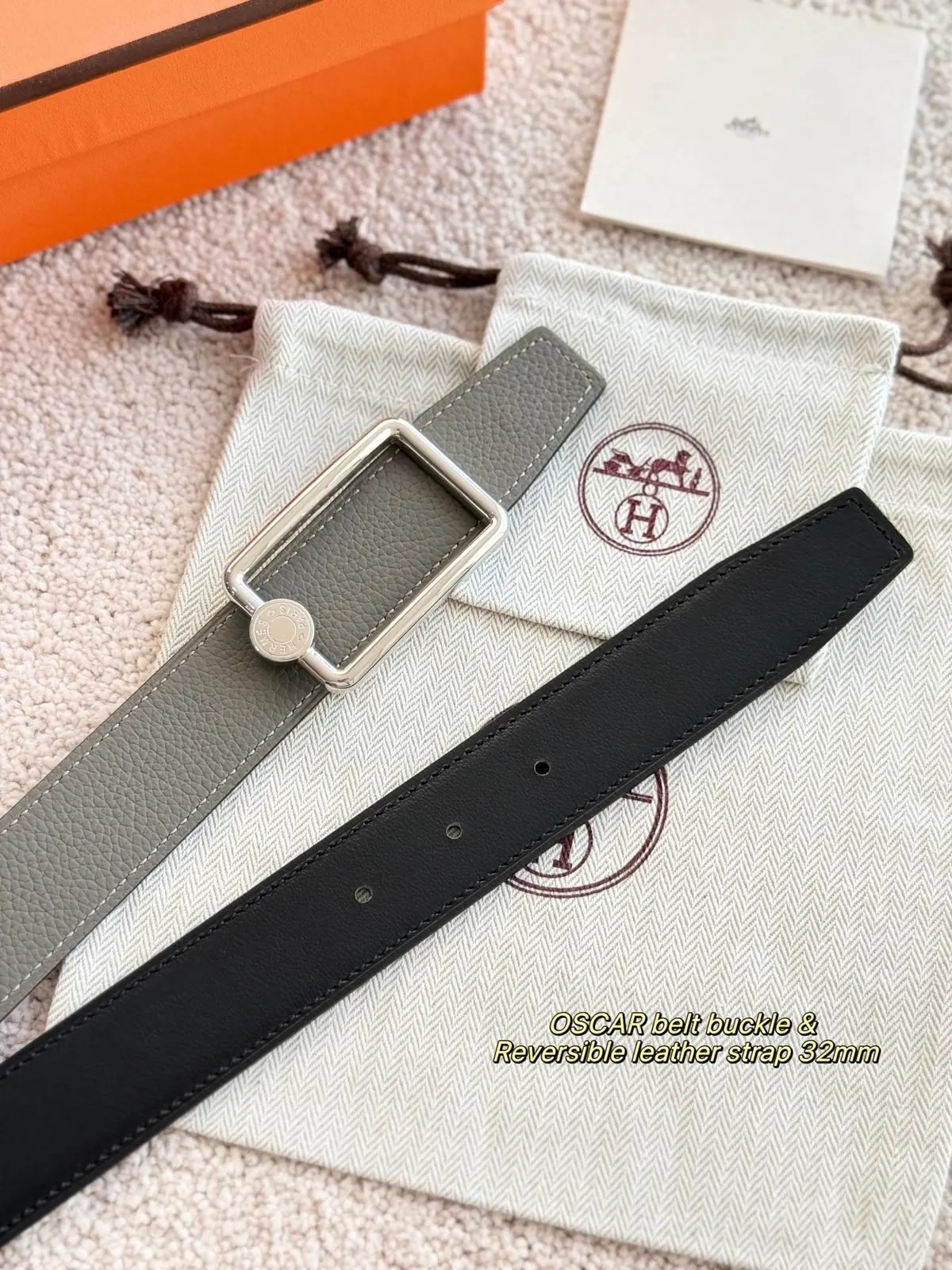 Hermes Style Grey Leather Men's Belts Lookbook Reference image 3