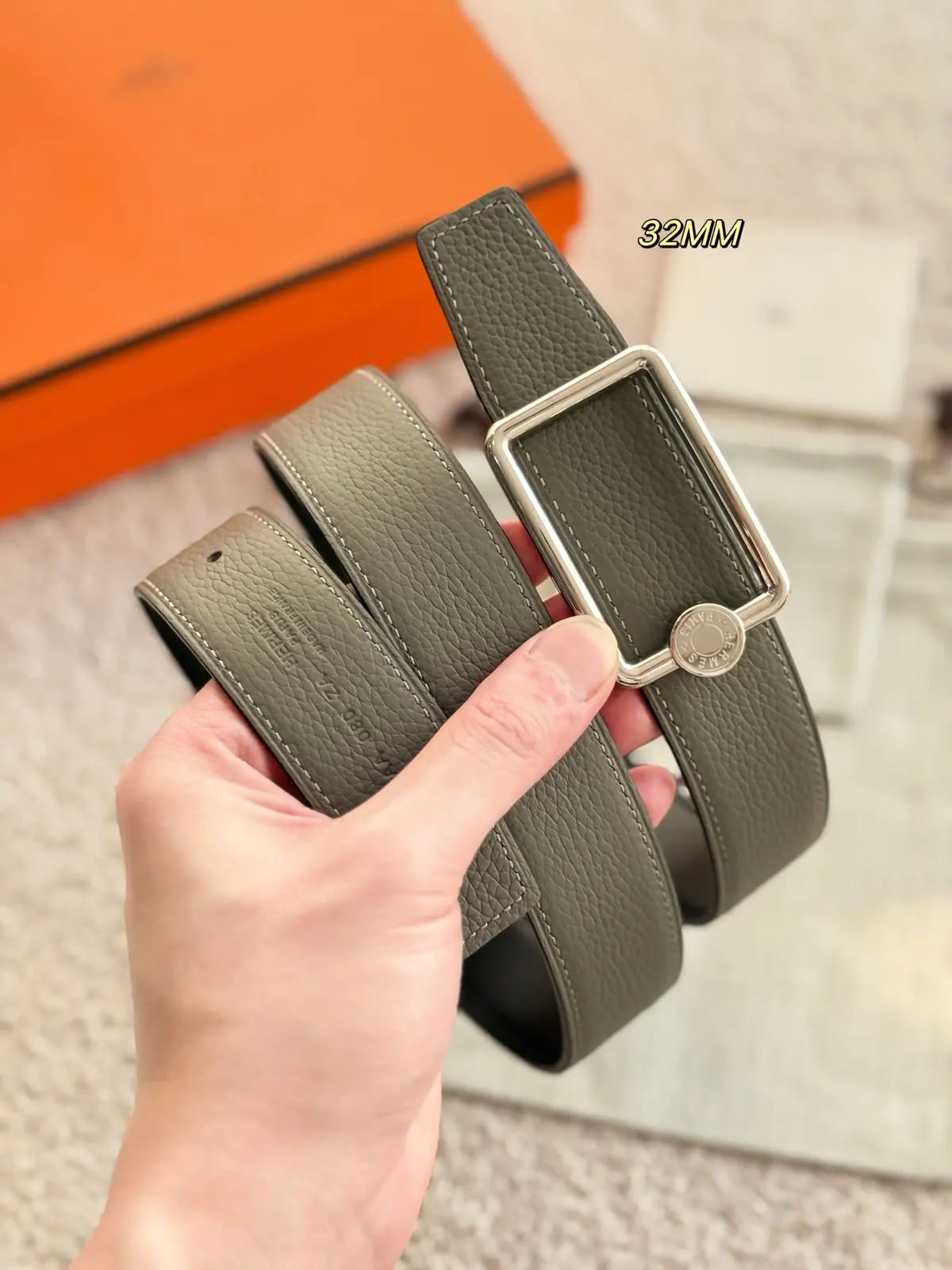 Hermes Style Grey Leather Men's Belts Lookbook Reference image 5