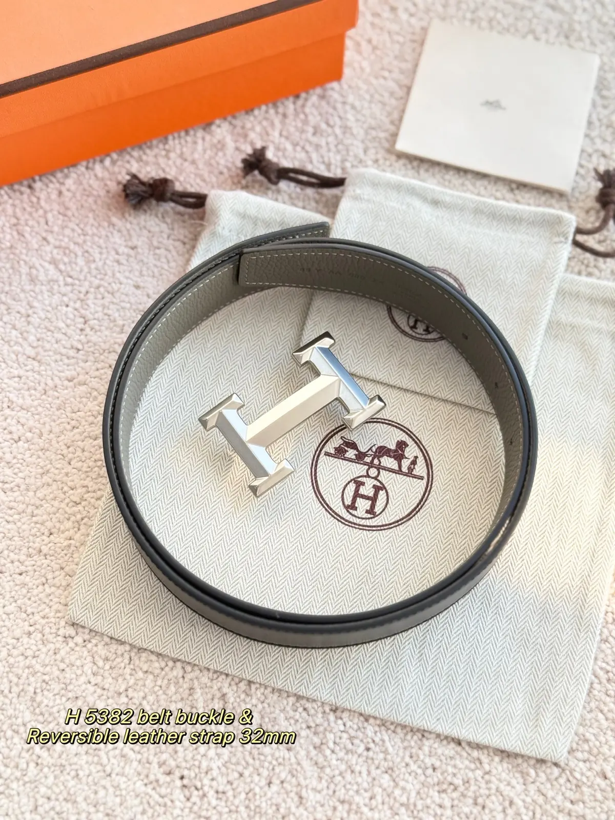 Hermes Style Grey Leather Men's Belts Lookbook Reference image 1