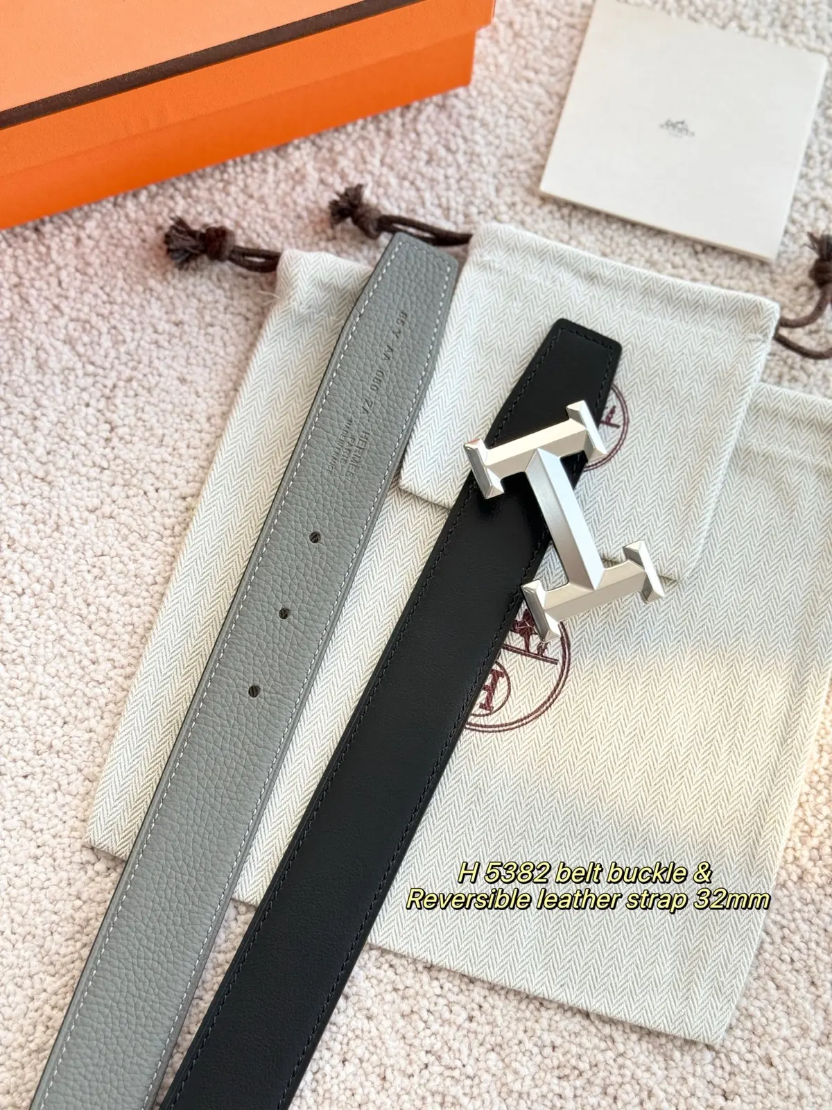 Hermes Style Grey Leather Men's Belts Lookbook Reference image 2