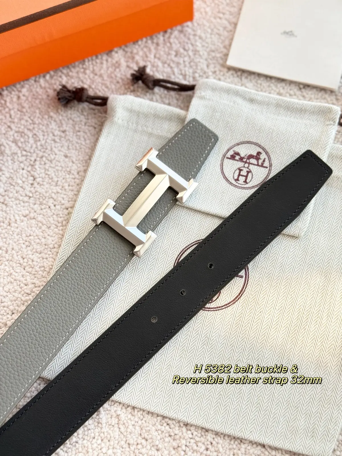 Hermes Style Grey Leather Men's Belts Lookbook Reference image 3