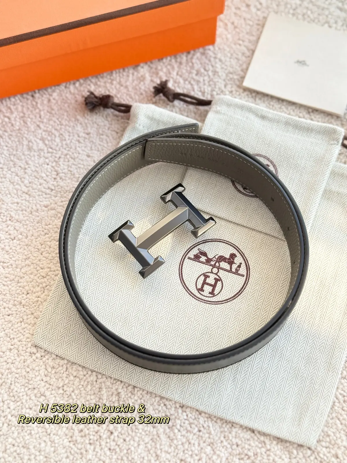 Hermes Style Grey Leather Men's Belts Lookbook Reference image 1