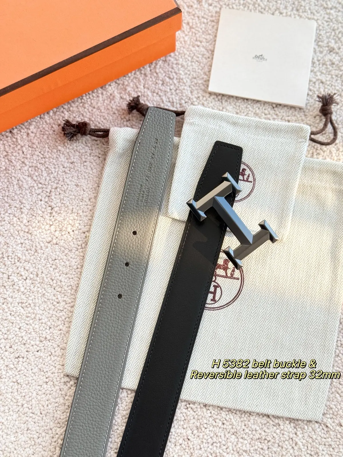 Hermes Style Grey Leather Men's Belts Lookbook Reference image 2
