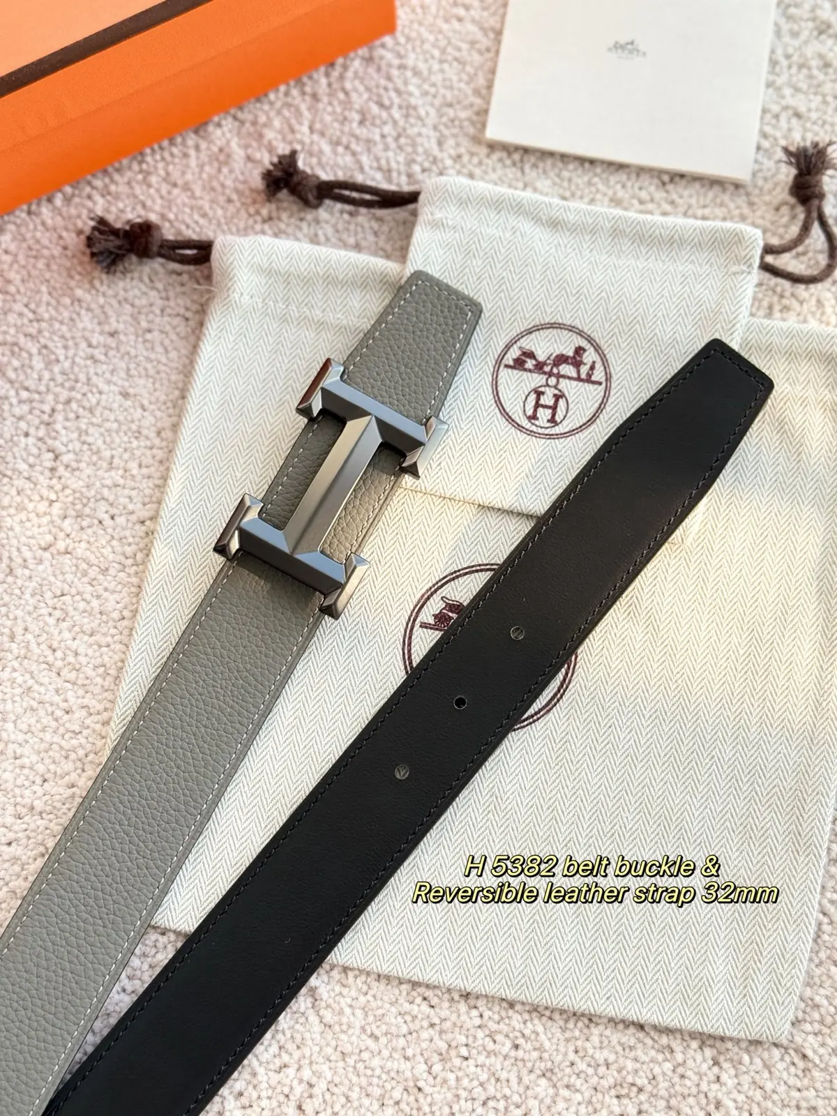 Hermes Style Grey Leather Men's Belts Lookbook Reference image 3