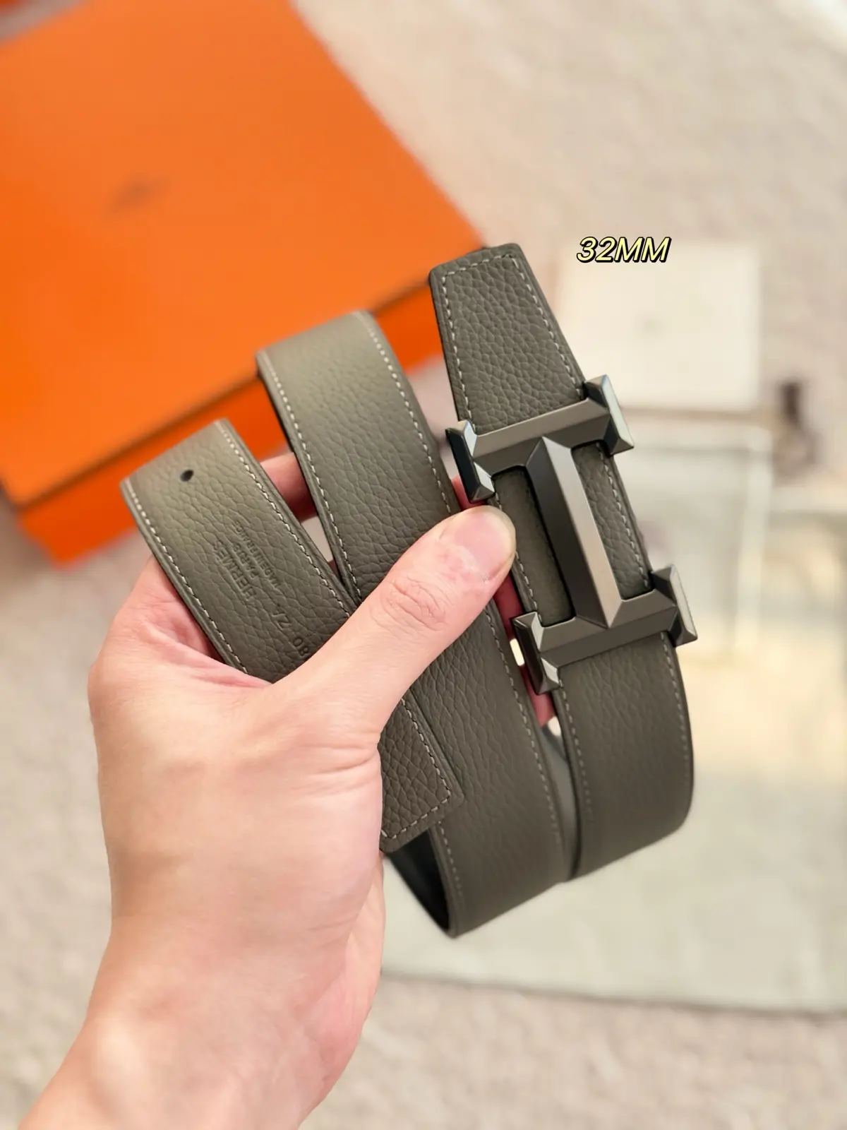 Hermes Style Grey Leather Men's Belts Lookbook Reference image 5