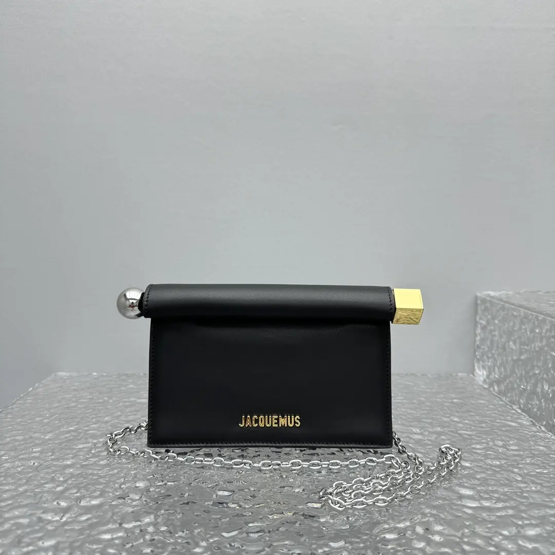 Jacquemus Style Black Leather Clutch Lookbook Reference image 2