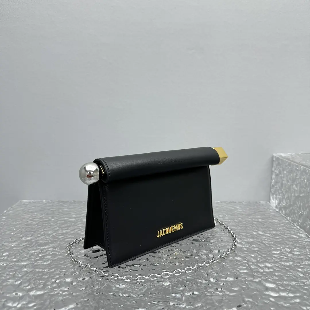 Jacquemus Style Black Leather Clutch Lookbook Reference image 3