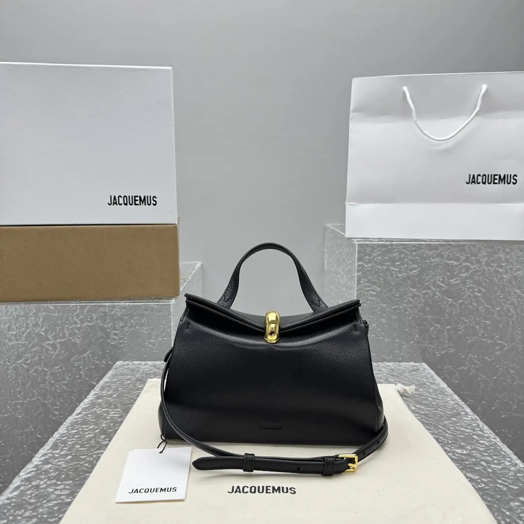 Jacquemus Style Black Leather Top Handle Bag Lookbook Reference image 1
