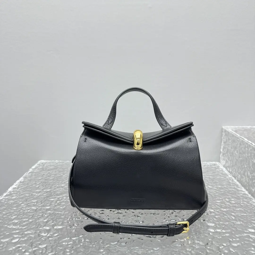 Jacquemus Style Black Leather Top Handle Bag Lookbook Reference image 2
