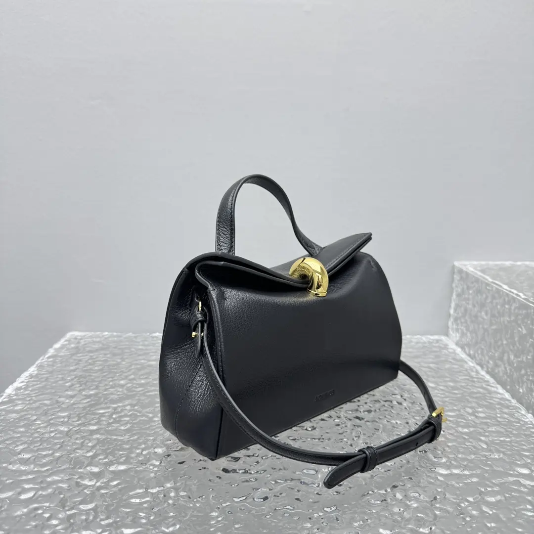Jacquemus Style Black Leather Top Handle Bag Lookbook Reference image 3