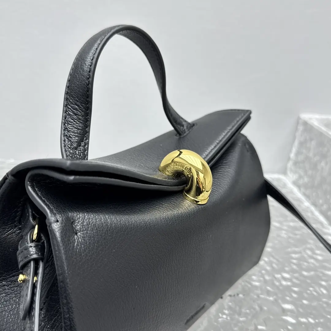 Jacquemus Style Black Leather Top Handle Bag Lookbook Reference image 6