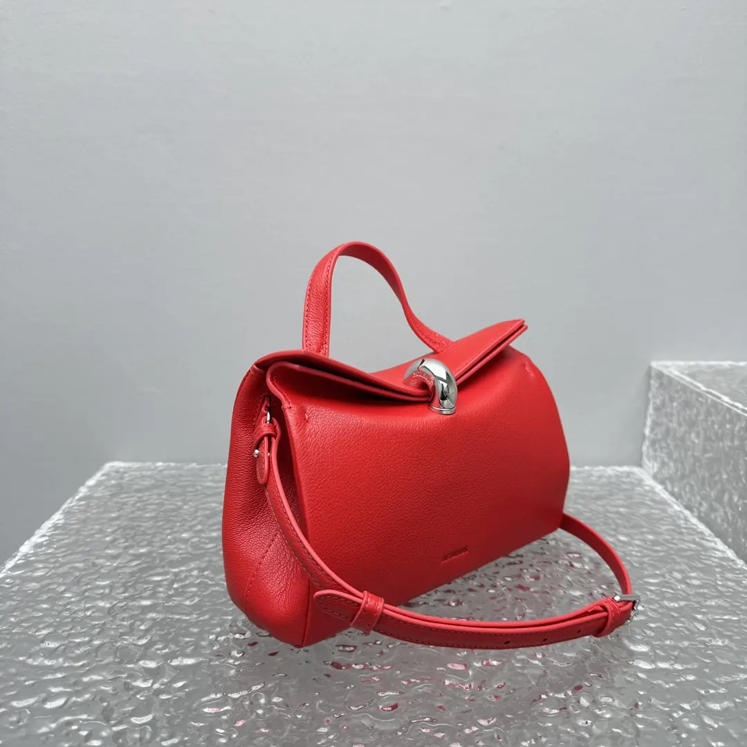 Jacquemus Style Red Leather Top Handle Bag Lookbook Reference image 3